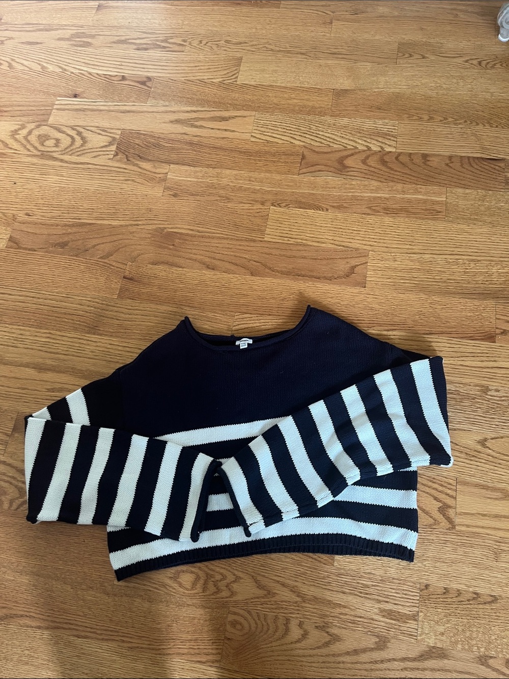 Garage Navy and White Striped Cropped Crewneck Sweater